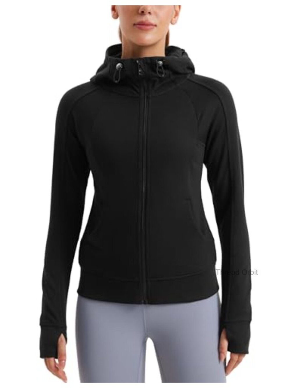 Fleece Lined Full Zip Hoodie Jacket with Thumb Holes Workout Casual